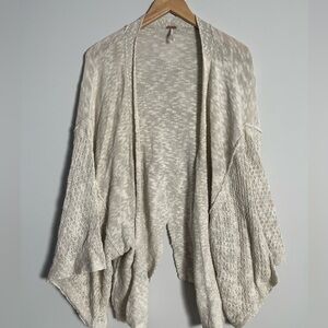 Free People | Oversized Boho Neutral Oatmeal Cardigan Sweater Asymmetrical Hem